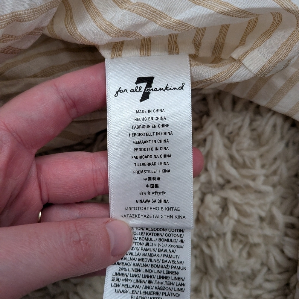 7 For All Mankind Linen Cotton Italian Fabric Blend Striped Button Down Blouse - Picture 4 of 7